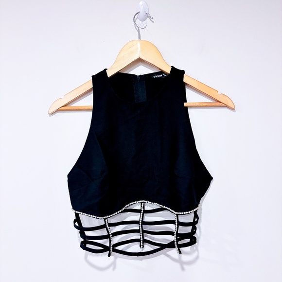 SHEIN Black sleeveless cropped top with rhinestones - Picture 1 of 7